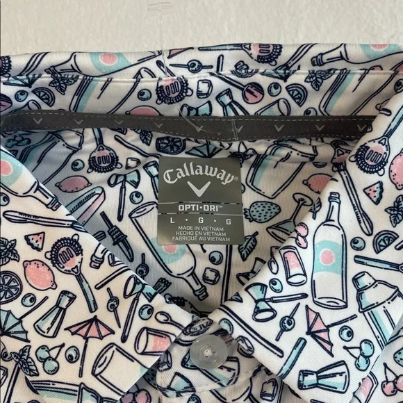 Callaway Men's Opti-Dri Cocktail Print Bright White Polo NWT Size L - Picture 5 of 5
